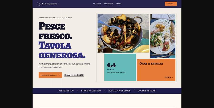 Sito web Da Anto' Jommatti, ristorante di pesce a Civitanova Marche, realizzato da Studio Meridia